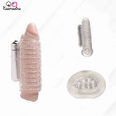 Multiple angles of Transparent Silicone Masturbator Sleeve showing inner textures and bullet
